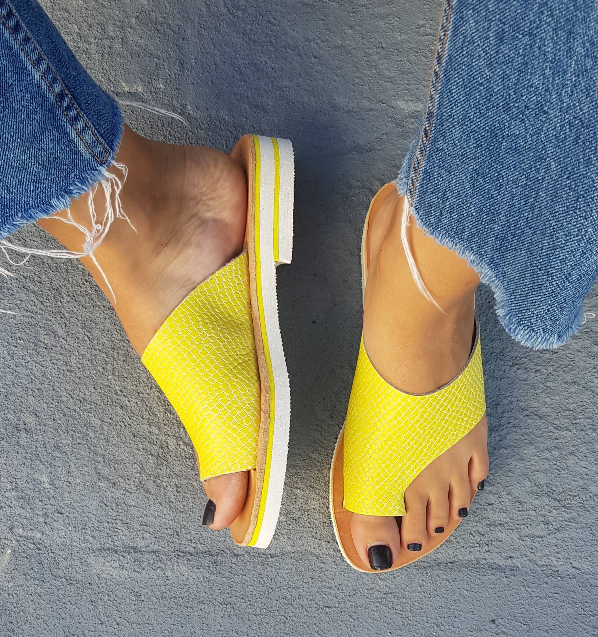 fluorescent yellow sandals