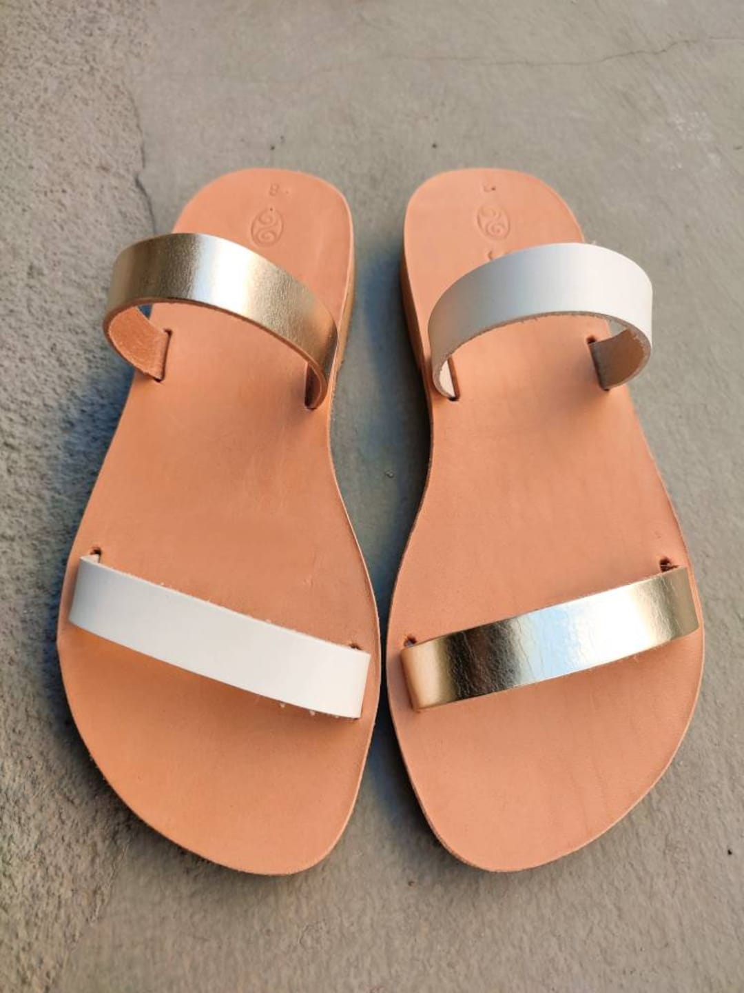 Mismatched Leather Slippers With Two Straps Women s Leather Sandals Ancient Greek Leather Sandals Women s Summer Flats Strappy Sandals Etsy Canada