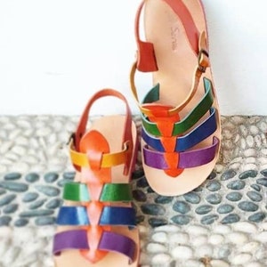 Multicolour Gladiator leather sandals, Pride parade sandals, Ancient Greek rainbow sandal, Strappy sandal, Ankle strap sandals, Barefoot