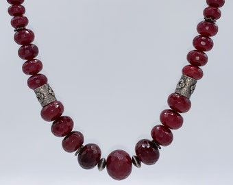 Elegant One Of A Kind Faceted Ruby Bead and Sterling Silver Necklace.