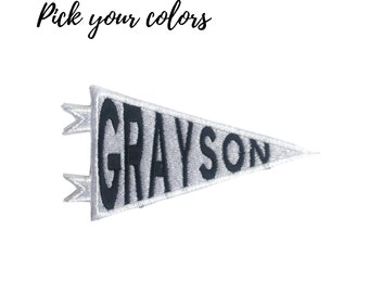 Custom Name Pennant Flag Patch: Iron-On Embroidered Patch