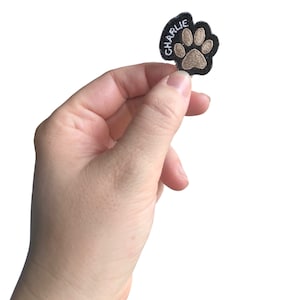 Custom Name Mini Paw Print Iron On Patch | Multi-Color Option Listing | Dog Memorial Gifts | Style 1
