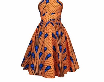 African Flay Dress With V neck Ankara Print African Clothing