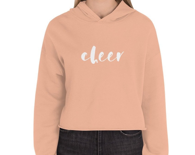Cheer (Cursive Script Font) Crop Hoodie for Cheerleaders