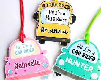 Personalized Bus Rider Tag, Car Rider Tag, School Backpack Tag, Preschool, Kindergarten, Elementary School Name Tag