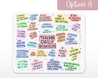 Teacher Daily Affirmations, Personalized Mouse Pad, Office Decor, Desk Gift for Her