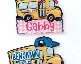 Personalized School Bus Bag Tag – Custom Name Tag for Kids, Boys or Girls Backpack