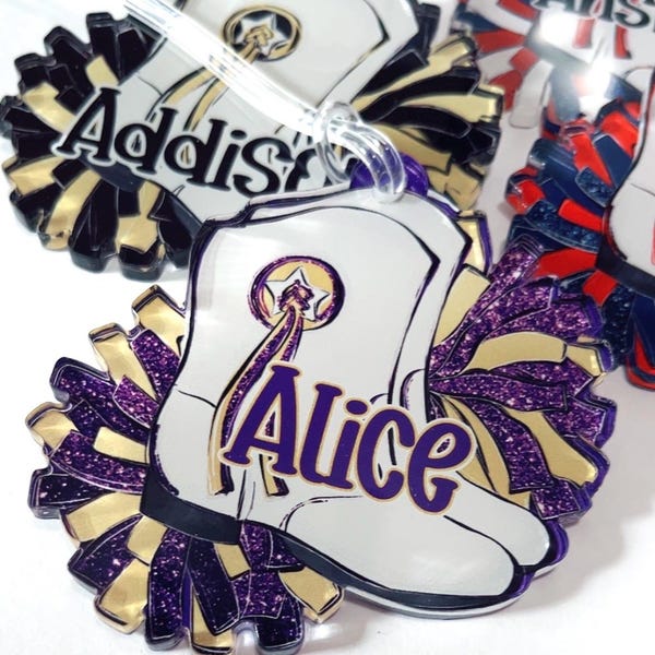 Drill Boots Bag Tag – Personalized Pom Pom Tag, Custom Name Tag for Backpacks, Drill Teams, Cheerleader Gift, School Spirit Acrylic Tag