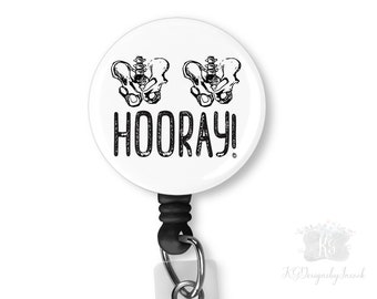 Personalized Retractable Badge Reel, Hip Hip Hooray
