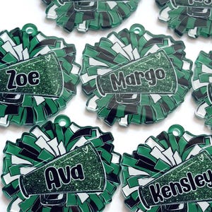 Personalized Pom Pom Bag Tag - Custom Name Tag for Backpacks, Cheer Bags, Sports Teams, School Spirit Gift, Acrylic Bag Tag image 9