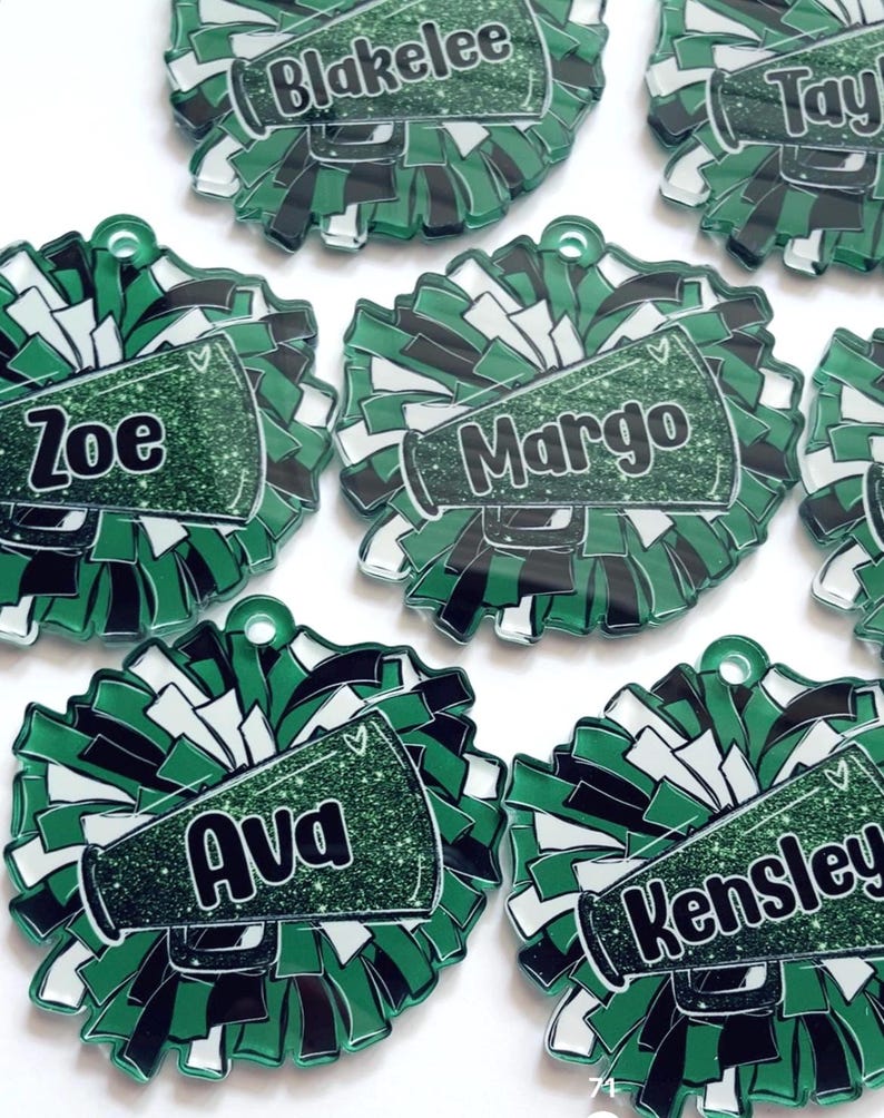 Personalized Pom Pom Bag Tag - Custom Name Tag for Backpacks, Cheer Bags, Sports Teams, School Spirit Gift, Acrylic Bag Tag image 9