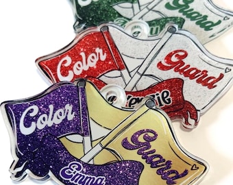 Personalized Color Guard Bag Tag – Custom Name Tag for Backpacks, Flag Team Gift, Acrylic Tag, School Spirit Accessory