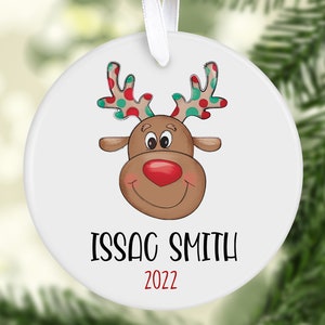 Personalized Ceramic Kids Cute Rudolph Ornament, Name Ornament, Christmas Ornament, Christmas Gift