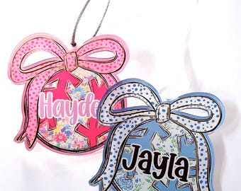 Custom Girls Sports Bag Tag - Softball Baseball Bow Name Tag