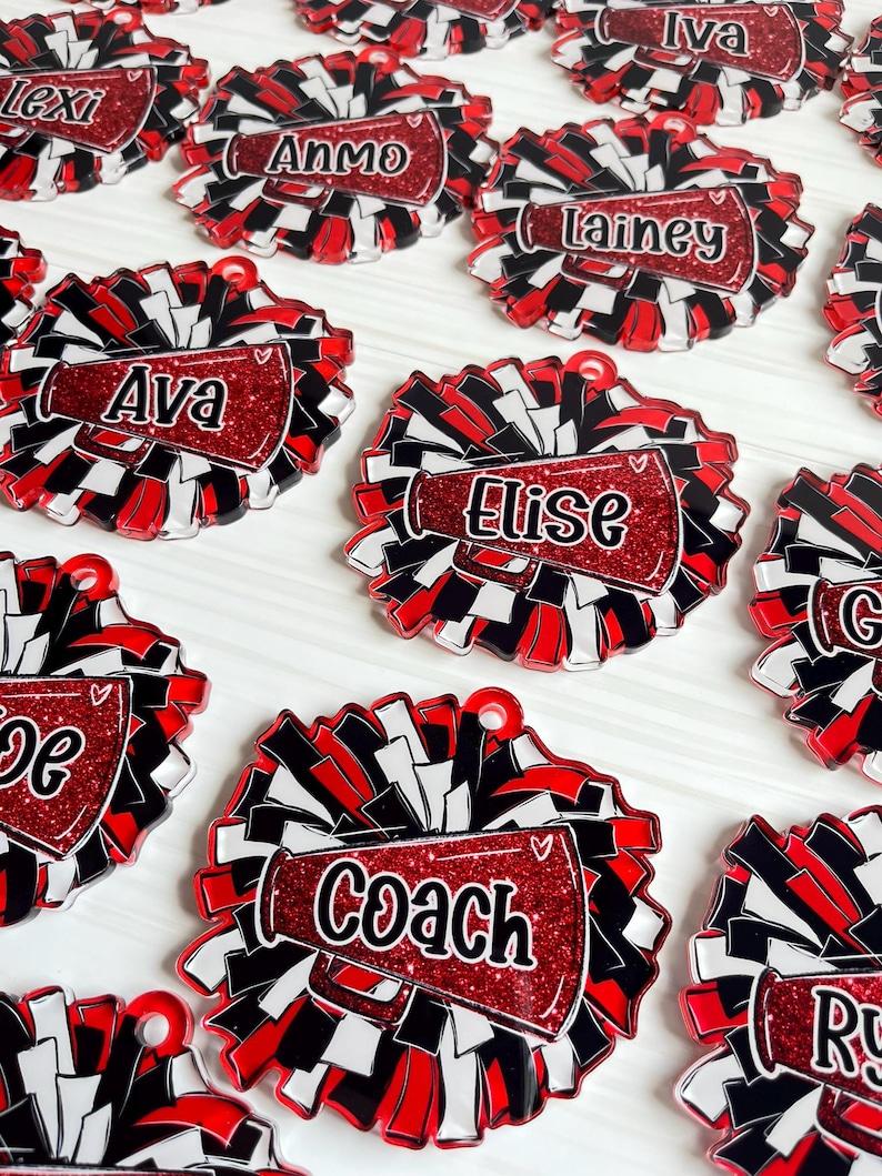 Personalized Pom Pom Bag Tag - Custom Name Tag for Backpacks, Cheer Bags, Sports Teams, School Spirit Gift, Acrylic Bag Tag image 10