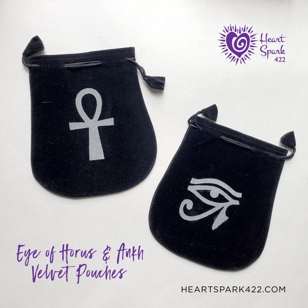 1 Ankh or Eye of Horus Velvet Sachet Pouch Bag | Mojo bag, Gris Gris bag, Crystal pouch, Runes Pouch, Small Tarot Decks | Heart Spark 422