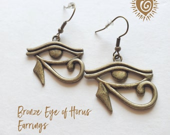 Antique Bronze Eye of Horus Earrings | Creative Action • Luck • Authority • All Seeing Eye • Third Eye Chakra | Heart Spark 422
