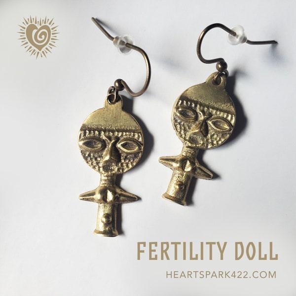 African Fertility Doll Brass Earrings 32 mm | Heart Spark 422