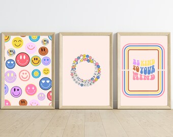 Pastel Retro Prints: Teen Girl Room Decor, Set of 3 (Digital Download)