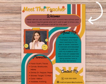 Editable Meet the Teacher Canva Template Teacher Printable Groovy ...