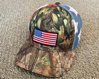US Flag Camo Hat American Trucker Mesh SnapBack Cap Individually Handcrafted in Florida
