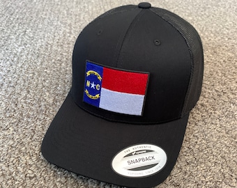 North Carolina Flag Hat SnapBack American Trucker Mesh Cap Handcrafted from Florida!