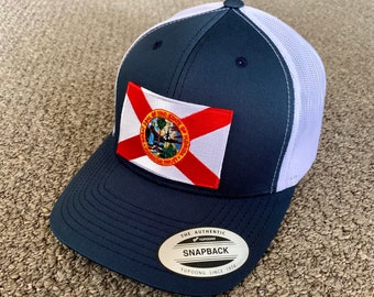 FLORIDA Flag Hat SnapBack American Trucker Mesh Cap Individually Handcrafted in Florida!