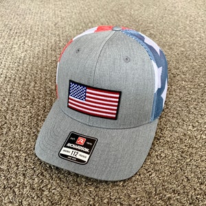 US American Flag Hat Trucker Mesh Snapback Cap Individually Handcrafted ...