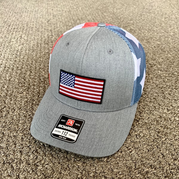 US American Flag Hat Trucker Mesh SnapBack Cap Individually Handcrafted in Florida!