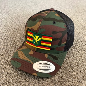 Hawaii Kanaka Maoli Original Native Flag Hat Trucker SnapBack Mesh Cap Handcrafted from Florida