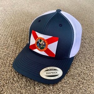 FLORIDA Flag Hat SnapBack American Trucker Mesh Cap Individually Handcrafted in Florida!