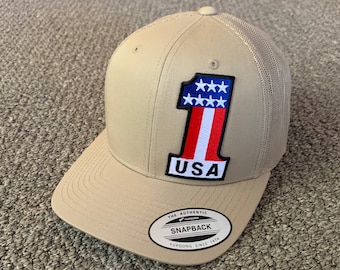 US #1 Flag Hat American Trucker Mesh SnapBack Cap Handcrafted in the USA!