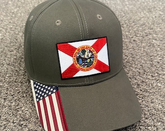 Florida Flag Hat SnapBack Trucker Mesh Cap Individually Handcrafted in Florida