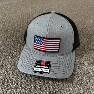 US Flag Youth Hat American Trucker Mesh SnapBack Cap Handcrafted from Florida Heather/Black Mesh