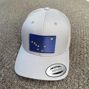 Alaska Flag Hat Trucker Mesh SnapBack Cap Individually Handcrafted in Florida