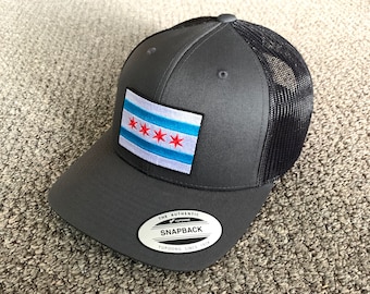 Chicago Flagge Hut SnapBack Trucker Mesh Cap Handgefertigt in Florida!