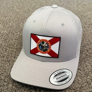 FLORIDA Flag Hat SnapBack American Trucker Mesh Cap Individually Handcrafted in Florida