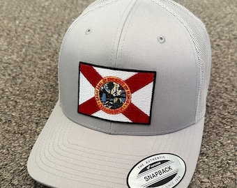 FLORIDA Flag Hat SnapBack American Trucker Mesh Cap Individually Handcrafted in Florida