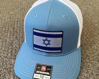 Gorra de malla estilo camionero con la bandera de Israel, hecha a mano en Florida.