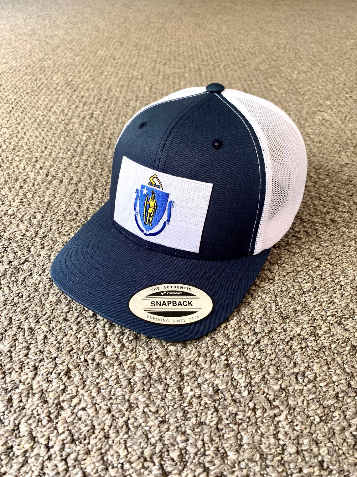 Massachusetts Flag Hat Snapback Trucker Mesh Cap Handcrafted Etsy