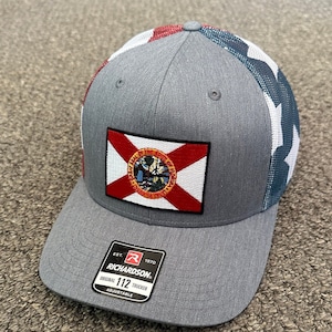 Florida Flag Hat SnapBack Trucker Mesh Cap Individually Handcrafted in Florida!