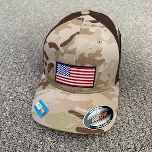 US Flagge Hut FlexFit MultiCam Camo Mesh Cap individuell von Hand gefertigt, um zu bestellen