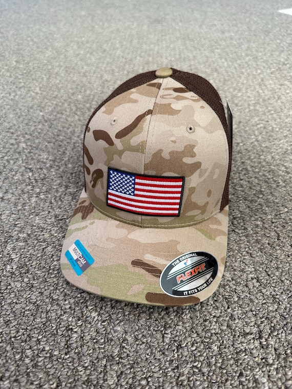 US Flag Hat Flexfit Multicam Camo Mesh Cap Individually