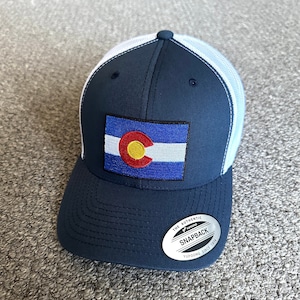 State of COLORADO Flag Hat SnapBack American Trucker Mesh Cap Handcrafted in Florida