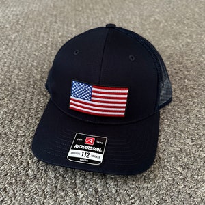 US Flag Youth Hat American Trucker Mesh SnapBack Cap Handcrafted from Florida Navy/Navy Mesh