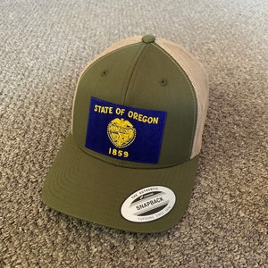 State of OREGON Flag Hat SnapBack American Trucker Mesh Cap Hancrafted in the USA!