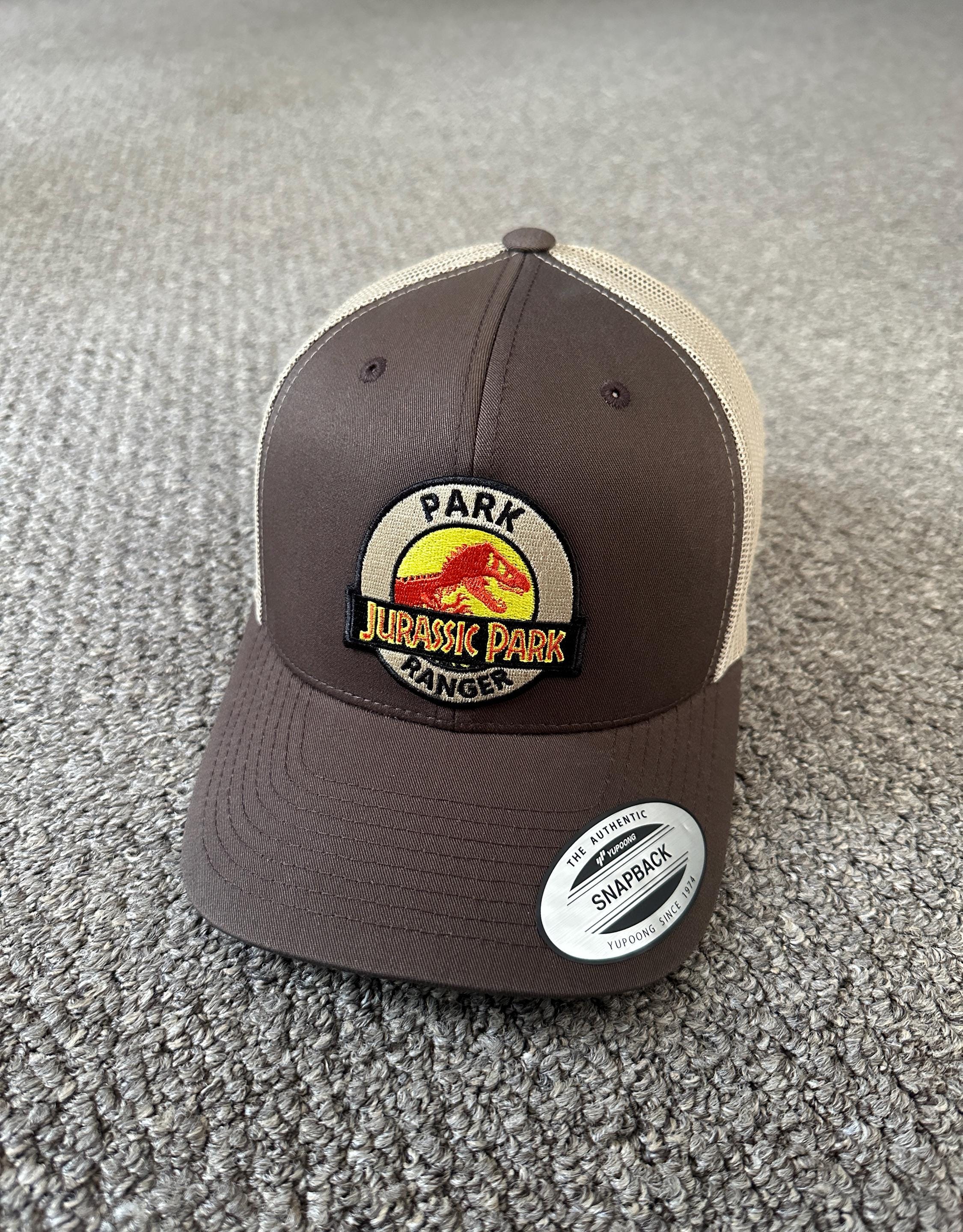 90's USA製 JURASSIC PARK 2トーン キャップ ベージュ 黒 Jurassic Park Ranger Park Security Hat Snapback Trucker Mesh Cap