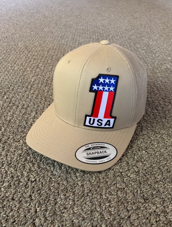 US 1 Flag Hat American Trucker Mesh Snapback Cap Handcrafted in