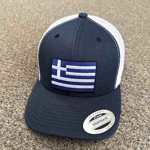 Greek Hat Greece Flag SnapBack Mesh Cap Individually Handcrafted to Order from Florida