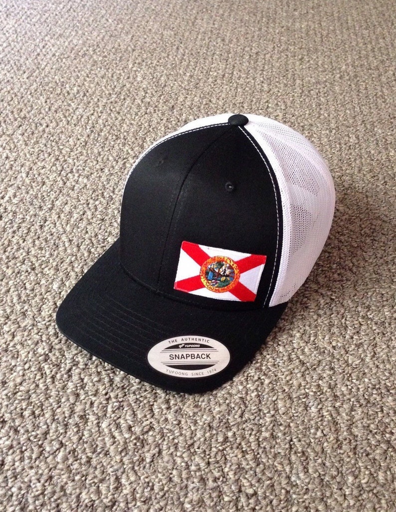 State of FLORIDA Flag Hat SnapBack Trucker Mesh Cap Handcrafted in the USA!